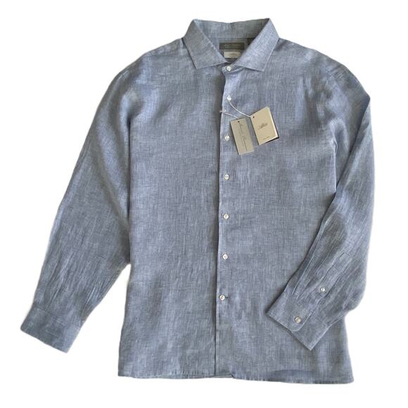 Daniel Cremieux Linen Shirt Men's XXL Signature Albini Fabrics Blue & Gray NEW